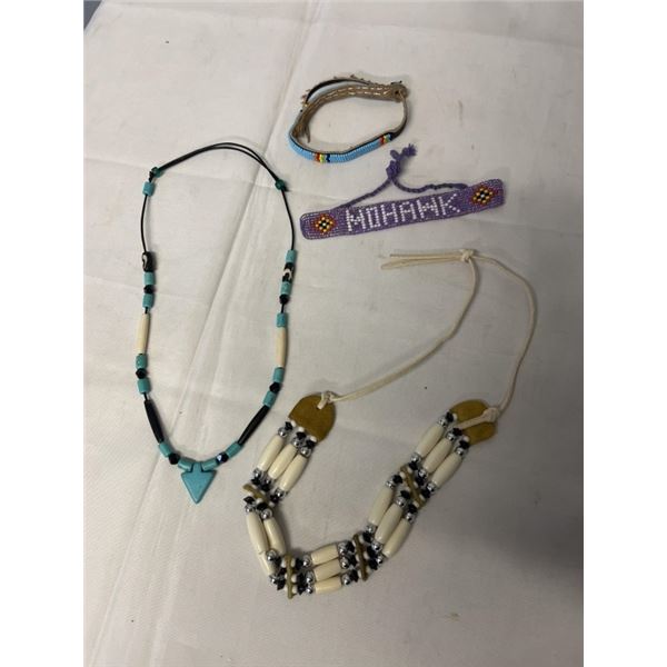 2 NECKLACES AND 2 BRACELETS HAND MADE BEADWORK BY NATIVE INDIAN