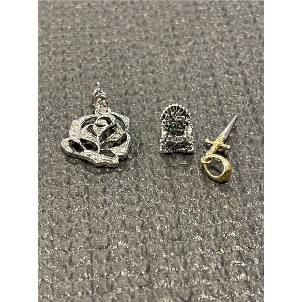 925 STERLING SILVER PANDORA CHARM, 925 STERLING SILVER DAGGER PENDANT AND UNMARKED PENDANT