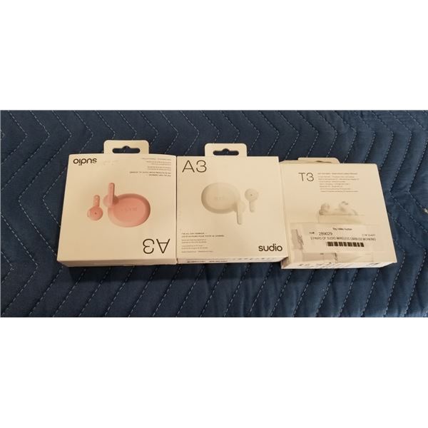 3 PAIRS OF SUDIO WIRELESS EARBUDS WORKING CONDITION UNKNOWN