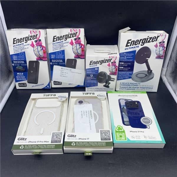 ENERGIZER WIRELESS CHARGER WITH ENERGIZER POWER BANK AND IPHONE CASES RETAIL $150