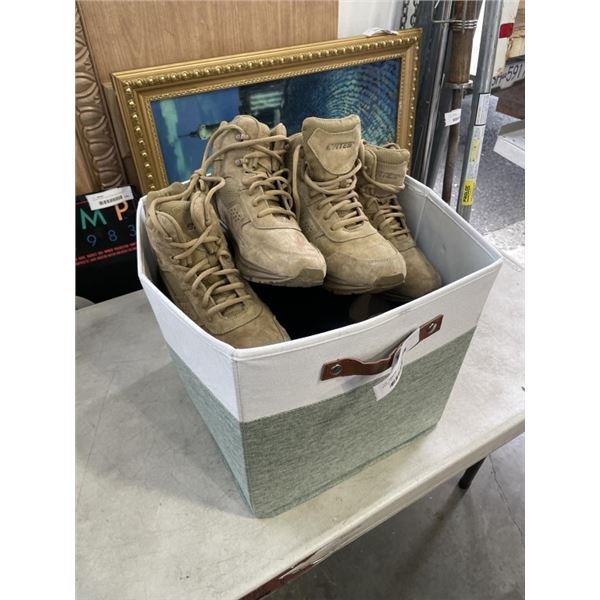 BIN OF NEW SHOES AND BOOTS, ASSORTED SIZE