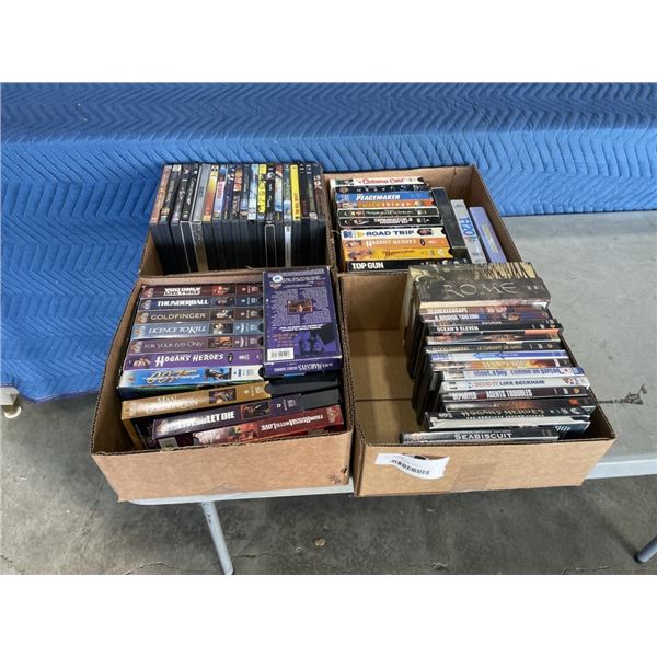 4 BOXES OF VHS AND DVDS