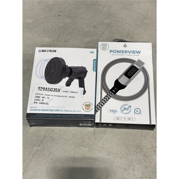 LBT MAGSTREAM MAGNETIC WIRELESS CAR CHARGER AND POWERVIEW USB-C TO USB-C 100 CABLE
