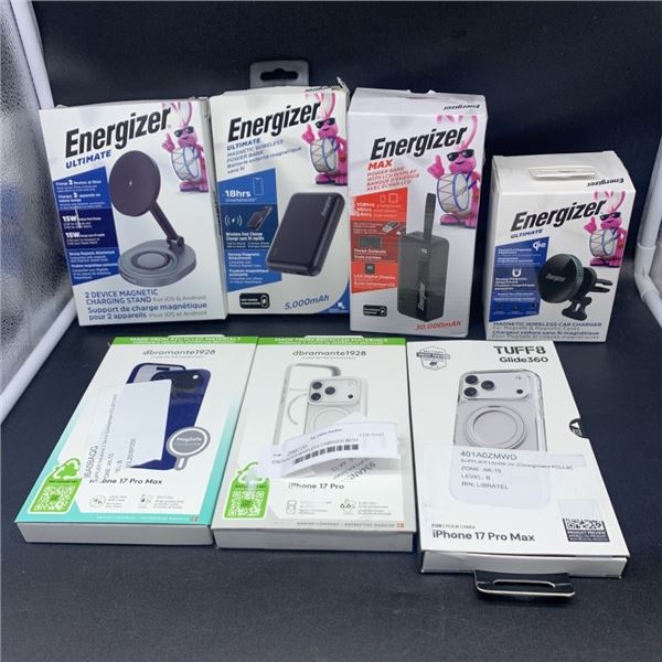 ENERGIZER WIRELESS CHARGER WITH ENERGIZER POWER BANK AND IPHONE CASES RETAIL $150