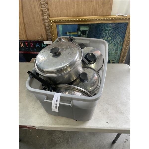 ASSORTED STAINLESS POTS AND PANS