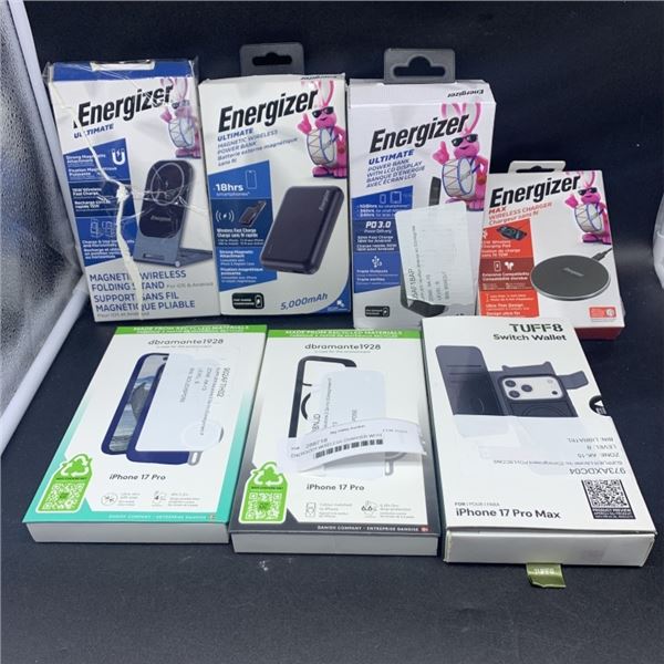 ENERGIZER WIRELESS CHARGER WITH ENERGIZER POWER BANK AND IPHONE CASES RETAIL $150