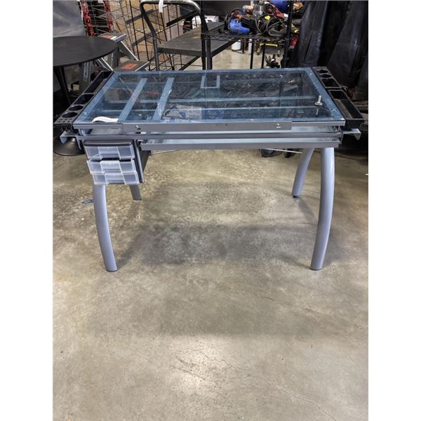 GLASS TOP ADJUSTABLE ANGLE DRAFTING / DRAWING TABLE