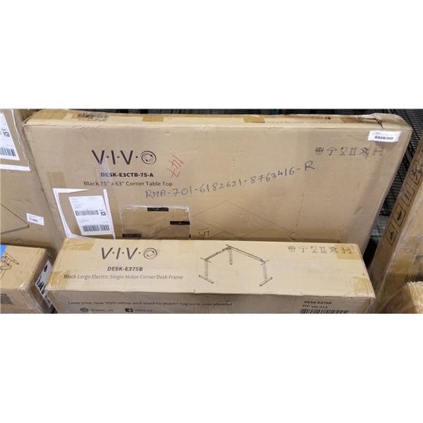 VIVO BLACK 75"X63" CORNER TABLE TOP & VIVO LARGE ELECTRIC SINGLE MOTOR DESK FRAME