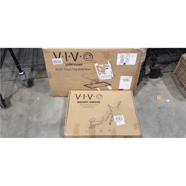 VIVO SLIVER PNEUMATIC ARM TV WALL MOUNT & VIVO BLACK SINGLE TOP DESK RISER