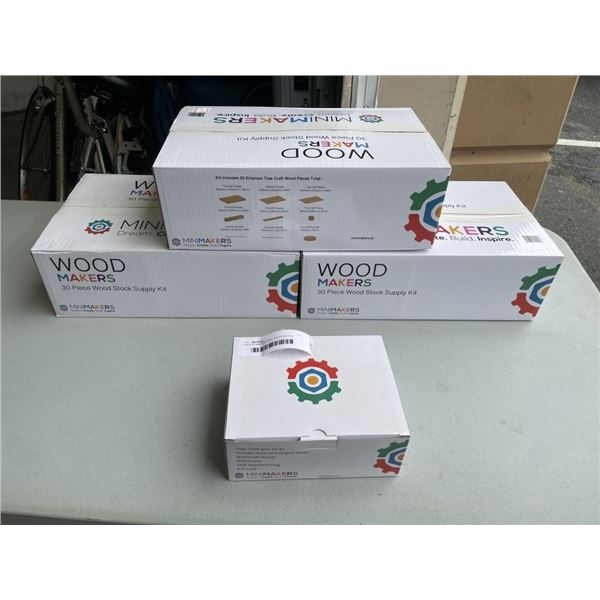 3 WOOD MAKERS 30PC WOOD STOCK SUPPLY KITS AND HOT GLUE GUN STAND W/ 20 GLUE STICKS