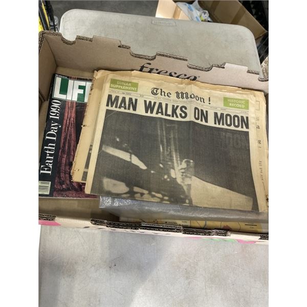 NEWPAPER ARTICLES INCLUDING "MAN WALKS ON MOON" AND MAGAZINES