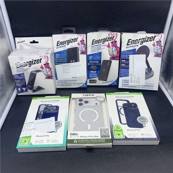 ENERGIZER WIRELESS CHARGER WITH ENERGIZER POWER BANK AND IPHONE CASES RETAIL $150