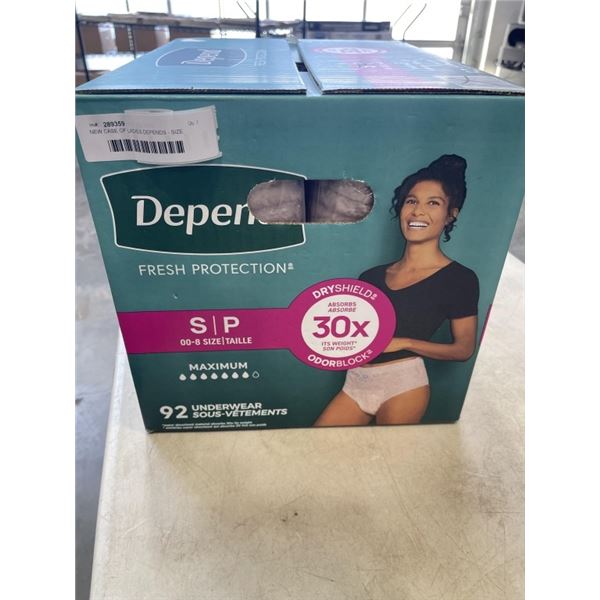 NEW CASE OF LADIES DEPENDS - SIZE SMALL, 92 PER BOX