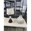 Image 1 : VINTAGE MILK GLASS LAMP AND MODERN GREY VASE