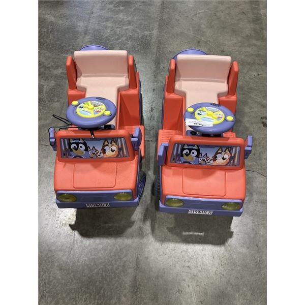 TWO BLUEY RIDE ON ELECTRIC TOYS WITH ONE CHARGER ONE IS WORKING ONE HAS NO POWER