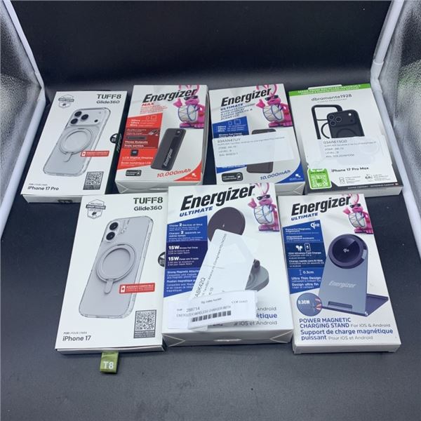ENERGIZER WIRELESS CHARGER WITH ENERGIZER POWER BANK AND IPHONE CASES RETAIL $150