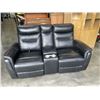 Image 1 : BLACK LEATHER POWER RECLINING LOVESEAT WITH CONSOLE, WORKING IN GOOD CONDITION
