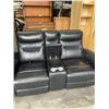 Image 3 : BLACK LEATHER POWER RECLINING LOVESEAT WITH CONSOLE, WORKING IN GOOD CONDITION