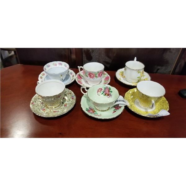 6 ANTIQUE CUP AND SAUCER SETS