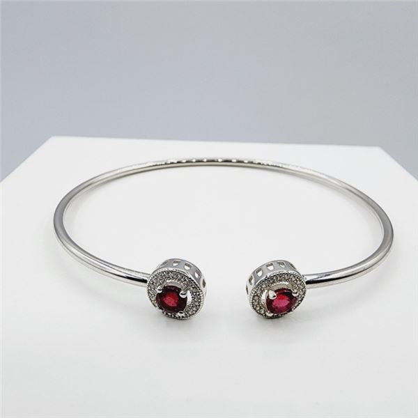STERLING SILVER NATURAL ENHANCED RUBY (0.64CT) WITH CZ (0.18CT) BANGLE BRACELET, W/A $585.00. RUBY I