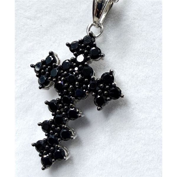 STERLING SILVER NATURAL BLACK ONYX (1.08CT) CROSS PENDANT WITH STERLING SILVER CHAIN, W/A $1000.00.