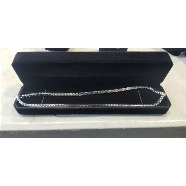 NEW PLATINUM PLATED 4.0MM PRINCESS CUT SIMULATED DIAMOND (CZ) TENNIS NECKLACE - 18" LONG