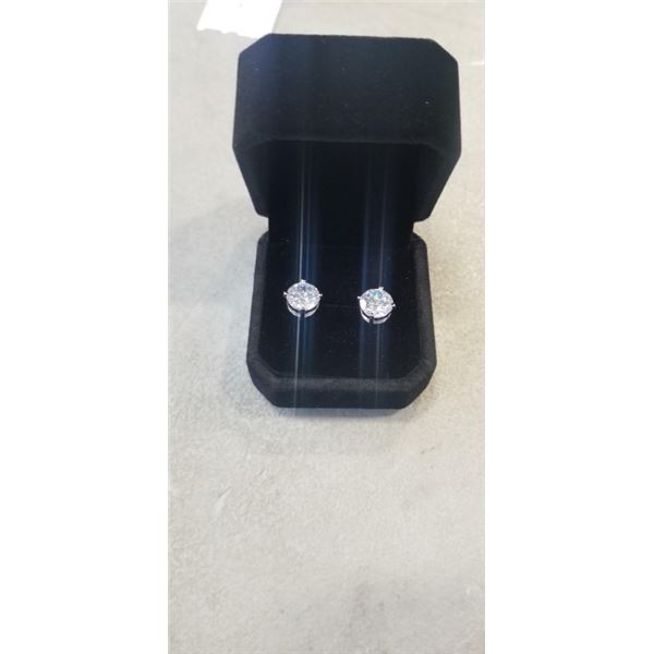 NEW S925 3.0CT EACH SIMULATED DIAMOND (CZ) STUD EARRINGS MOUNTED IN 925 STERLING SILVER W/ WHITE GOL