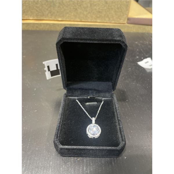 NEW S925 5.0CT SIMULATED DIAMOND (CZ) HALO NECKLACE MOUNTED IN 925 STERLING SILVER W/ WHITE GOLD OVE