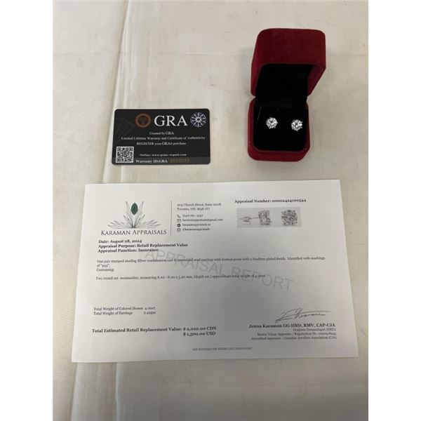 4.00 CT TW GRA CERTIFIED ROUND BRILLIANT CUT MOISSANITE STONES VVS D COLOR SET IN 6 CLAW BASKET HEAD