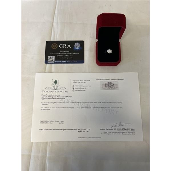 2.00 CT GRA CERTIFIED ROUND BRILLIANT CUT MOISSANITE STONE VVS D COLOR WITH THE MOISSANITE SET IN A 