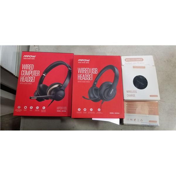 WIRED USB HEATSET, WIRED COMPUTER HEADSET AND 3 QI CHARGERS