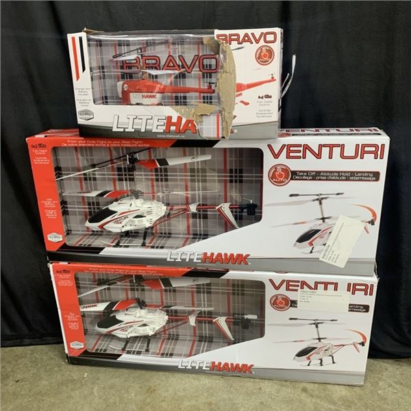 LOT OF LITEHAWK VENTURI RC HELICOPTERS STORE RETURNS UNTESTED