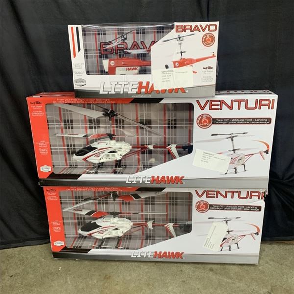 LOT OF LITEHAWK VENTURI RC HELICOPTERS STORE RETURNS UNTESTED