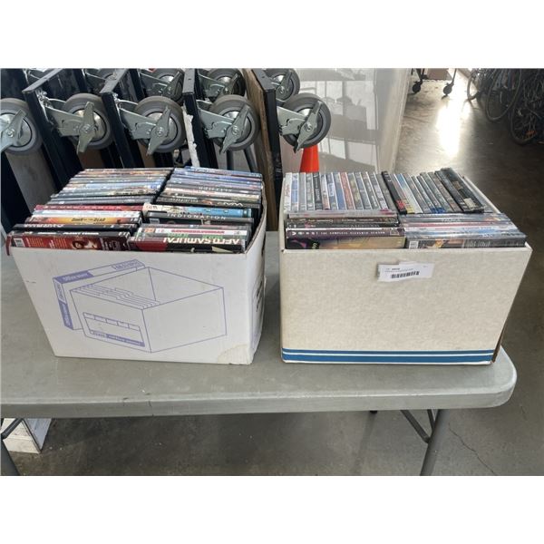 2 BOXES OF ASSORTED DVDS