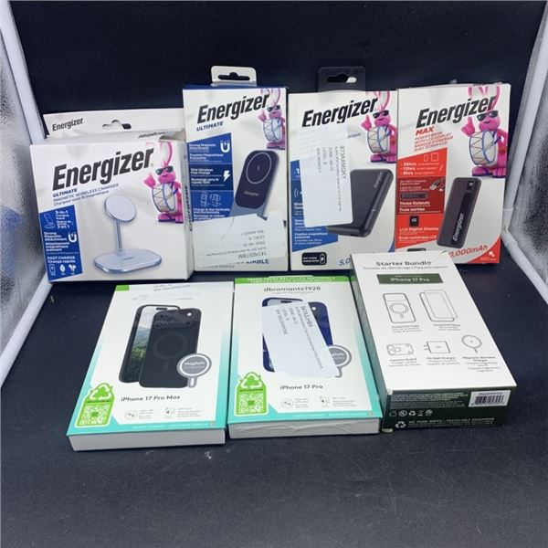 ENERGIZER WIRELESS CHARGER WITH ENERGIZER POWER BANK AND IPHONE CASES RETAIL $150