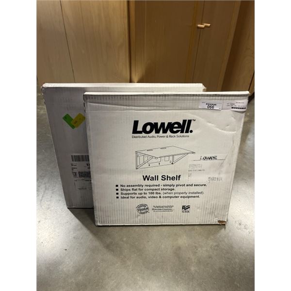 2 NEW LOWELL WALL SHELVES 18X16 HOLDS UP TO 100 LB  RETAIL $210