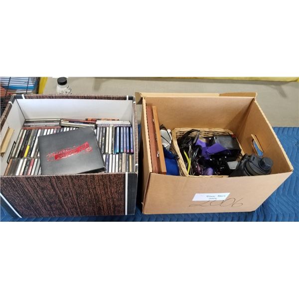 BOX OF CD'S AND BOX OF ASSORTED SUNGLASSES, COLLECTIBLES ETC
