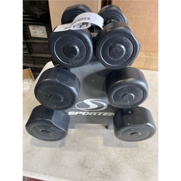 SPORTEK WEIGHT SET ON RACK - 3LB, 5LB, 10LB