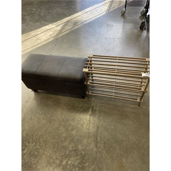 GREY STORAGE OTTOMAN AND SHOE SHELF