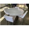 Image 2 : RESTORATION HARDWARE ROUND MARBLE TABLE WITH 4 UPHOLSTERED CHAIRS, 48 INCH DIAMETER
