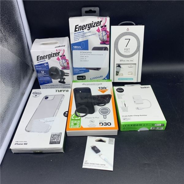 ENERGIZER SMARTPHONE CHARGER WITH ENERGIZER POWER BANK AND IPHONE CASES RETAIL $150