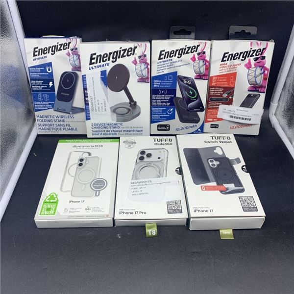ENERGIZER WIRELESS CHARGER WITH ENERGIZER POWER BANK AND IPHONE CASES RETAIL $150