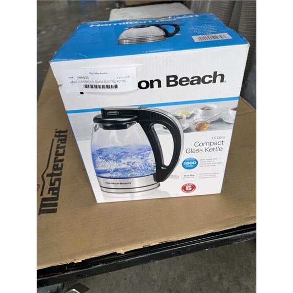 HAMILTON BEACH 1L GLASS ELECTRIC KETTLE - TESTED WORKING