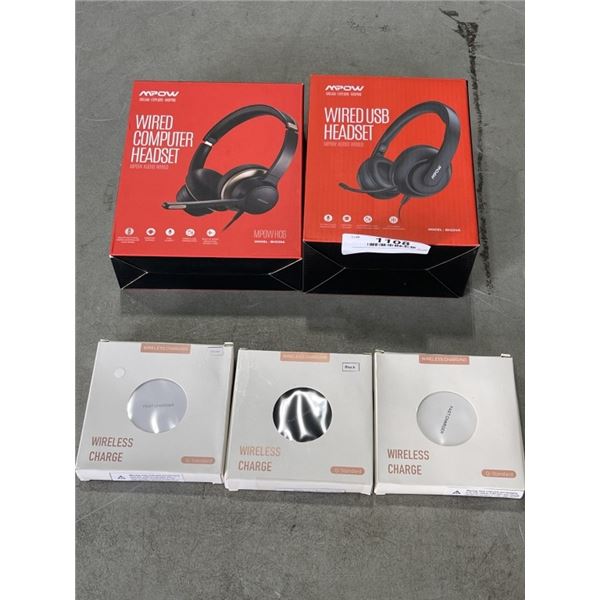 WIRED USB HEATSET, WIRED COMPUTER HEADSET AND 3 QI CHARGERS