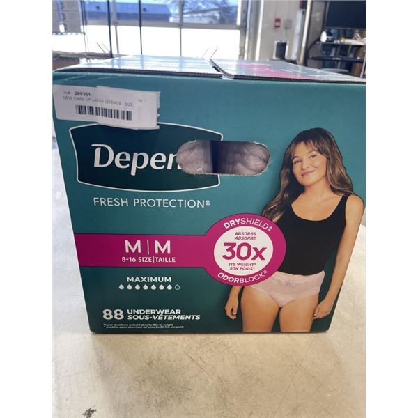 NEW CASE OF LADIES DEPENDS - SIZE MEDIUM, 88 PER BOX