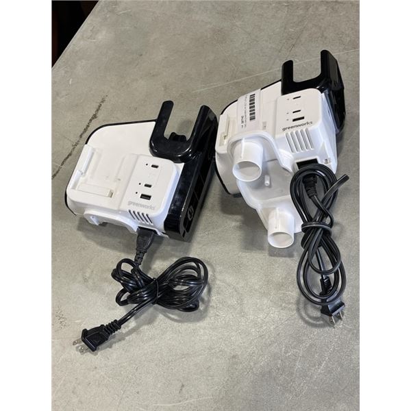 TWO GREENWORKS 24 VOLT LITHIUM ION BATTERY CHARGERS