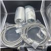 Image 1 : TWO SETS OF 6 FT BRAIDED WASHER INTAKE LINES AND TWO 8 FT EXTENDABLE DRYER HOSES WITH CLAMPS