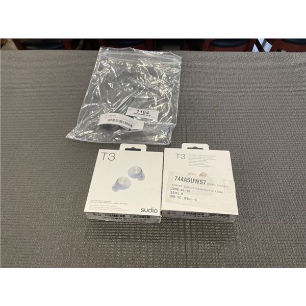 2 PAIRS OF SUDIO T3 IN EAR BLUETOOTH BUDS, GYM READY