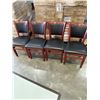 Image 3 : PUB DINING TABLE WITH CAST IRON BASE, AND 4 AS NEW LEATHER SEAT SOLID WOOD DINING CHAIRS, TABLE IS 4