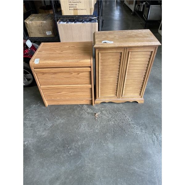 VINTAGE PLASTIC WOOD LOOK HAMPER AND 2 DRAWER NIGHT STAND